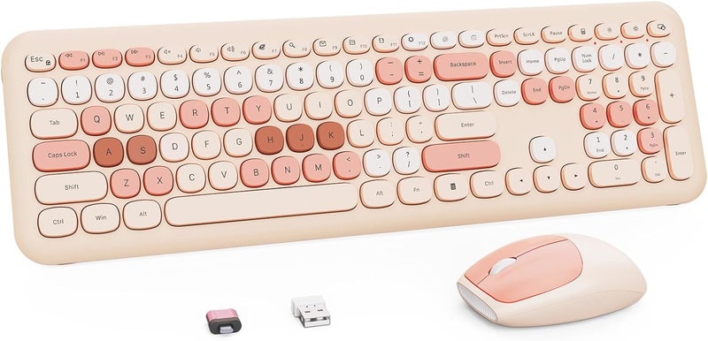 Nowlike Wireless Keyboard and Mouse Combo, Retro Typewriter Keyboard with Round Keycaps, Full-Size Ergonomic, Brown, Ideal for Windows PC, Home, Office, and College, Wireless Keyboard Mouse Combo - Image 1